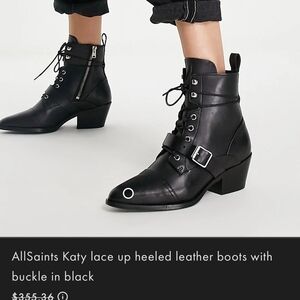 All Saints Black Leather Heeled Lace-Up Boots